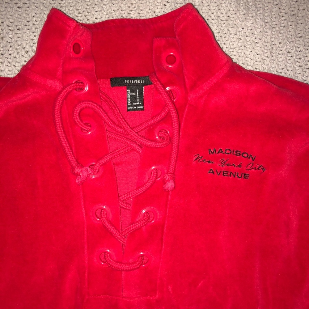 Red velvet high neck pullover sweater